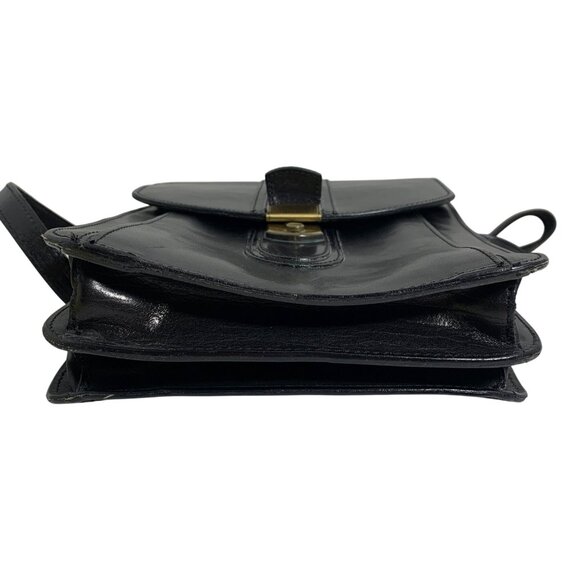 Vintage 80s Black Leather Top Handle Accordion Shoulder Bag Front Flap Clasp - Picture 8 of 11